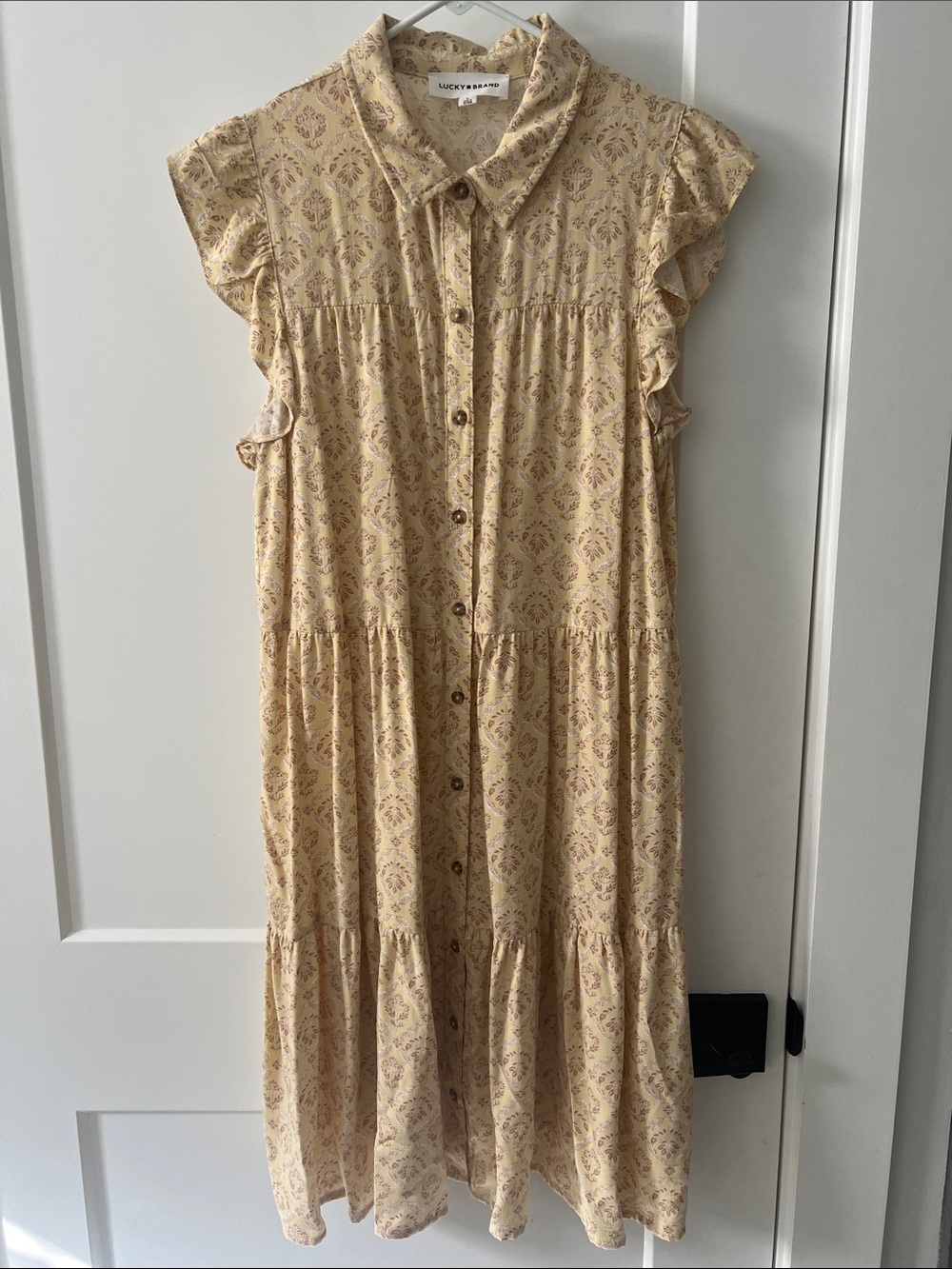 Lucky Brand Pale Yellow Floral Button-Front Midi Dress